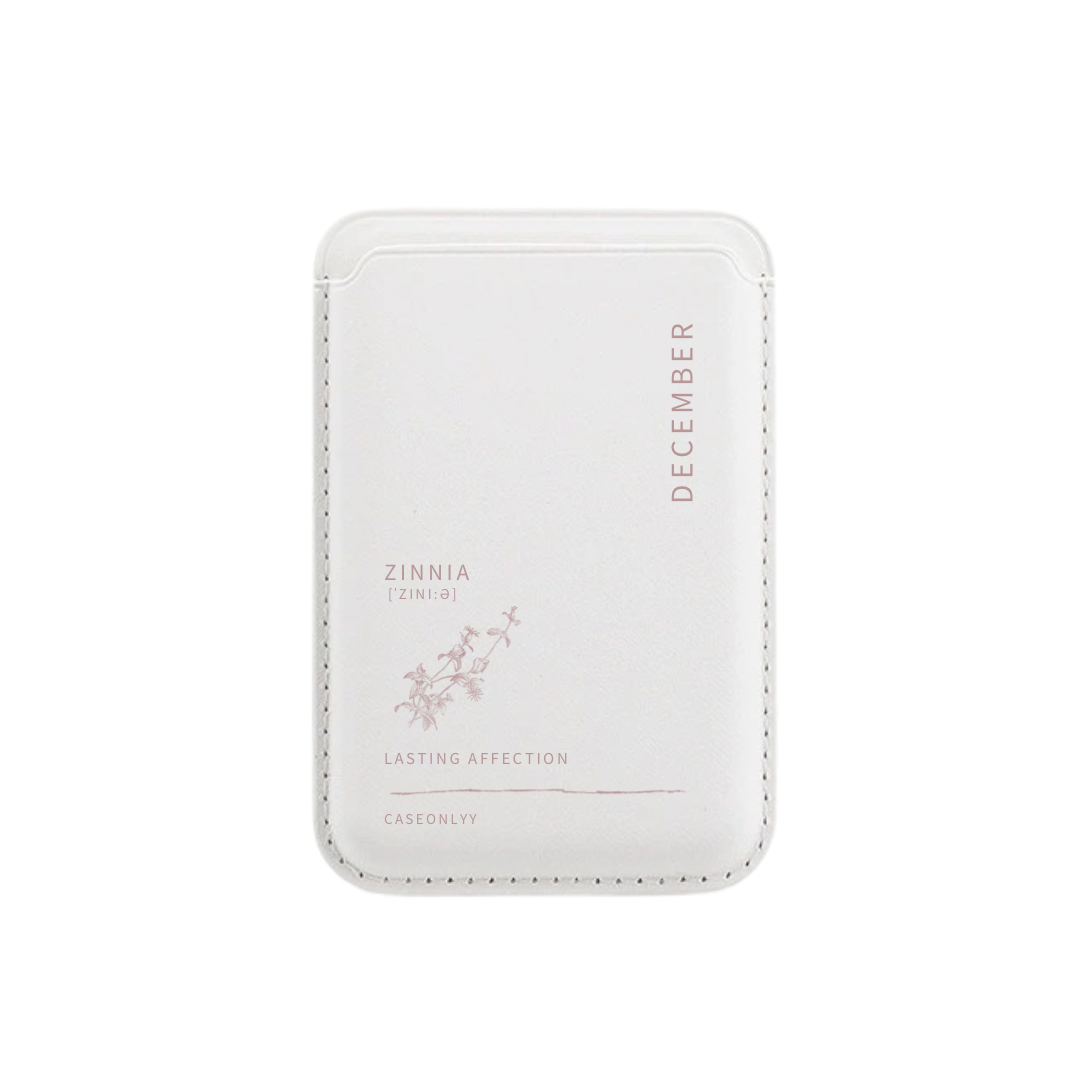 【誕生花系列】 MagSafe 超強磁吸白色皮革卡套