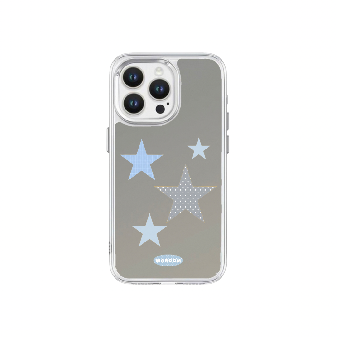 Azure Stars|加厚防摔金屬按鈕透明框鏡面手機保護殼
