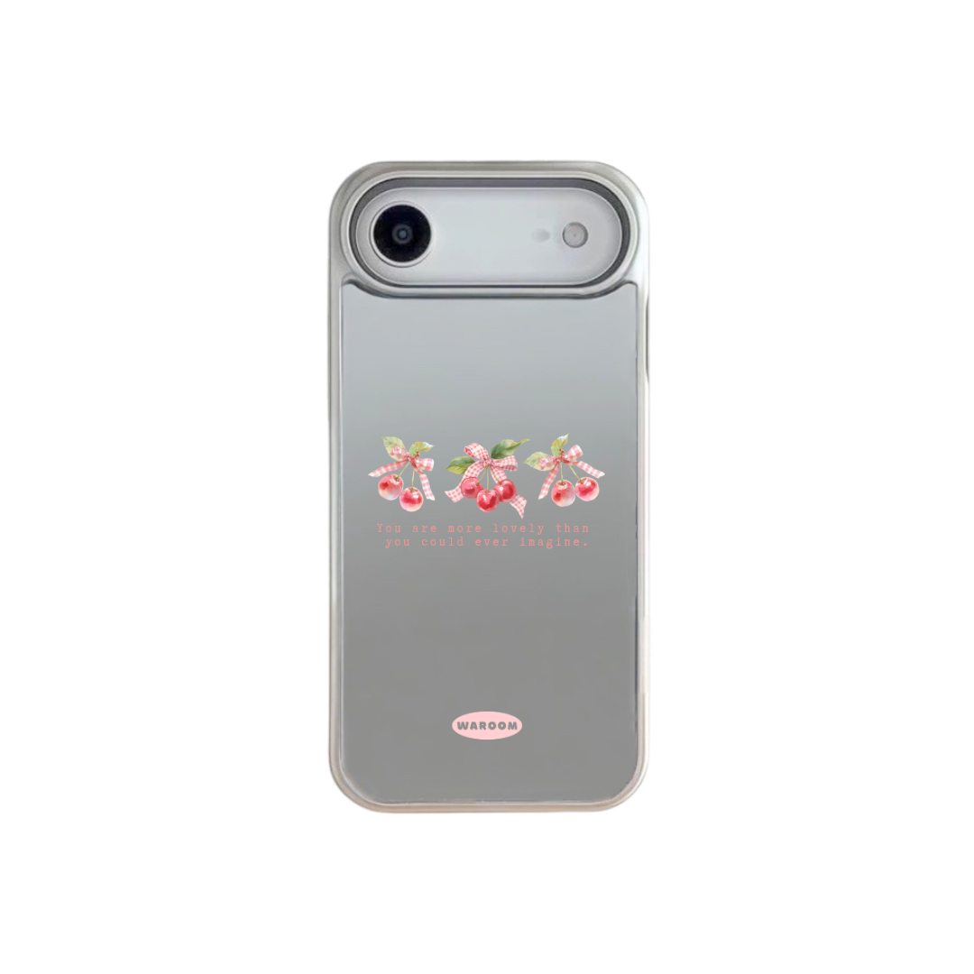 Sweet Cherry|銀色電鍍框鏡面手機保護殼