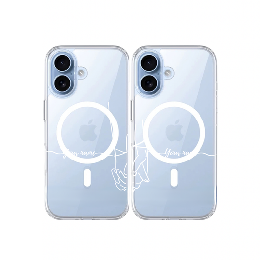 【經典情侶名字牽手】全透明不發黃背板防摔手機保護殼