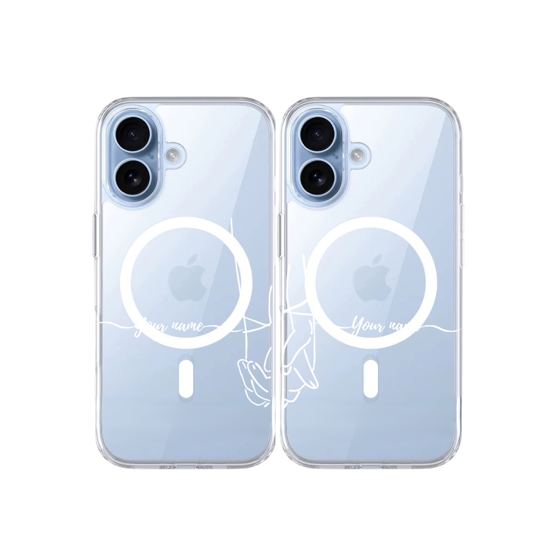 【經典情侶名字牽手】全透明不發黃背板防摔手機保護殼