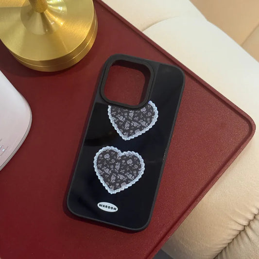 Lace Heart|升級防撞黑框黑鏡面手機保護殼