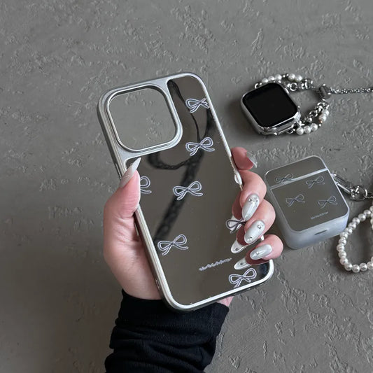 Tiny Bow|銀色電鍍框鏡面手機保護殼