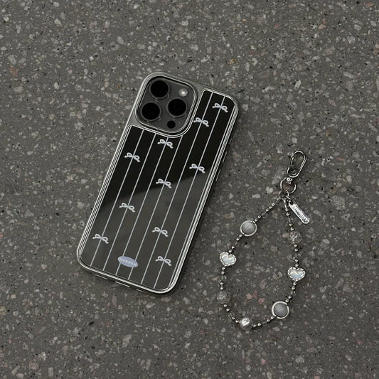 Line Bow|銀色電鍍框鏡面手機保護殼