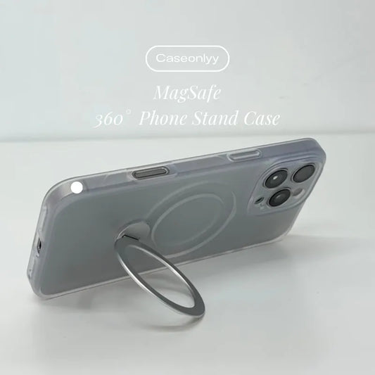 透白四角加厚 360度旋轉支架磨砂硬底手機保護殼