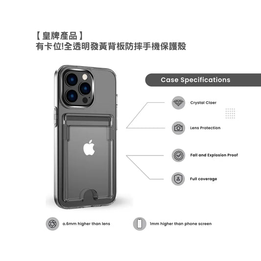 有卡位 ! 全透明不發黃背板防摔手機保護殼