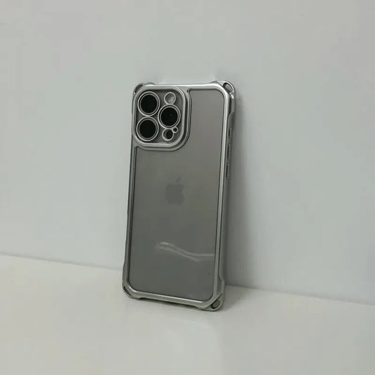 四角開孔銀框透明軟手機保護殼