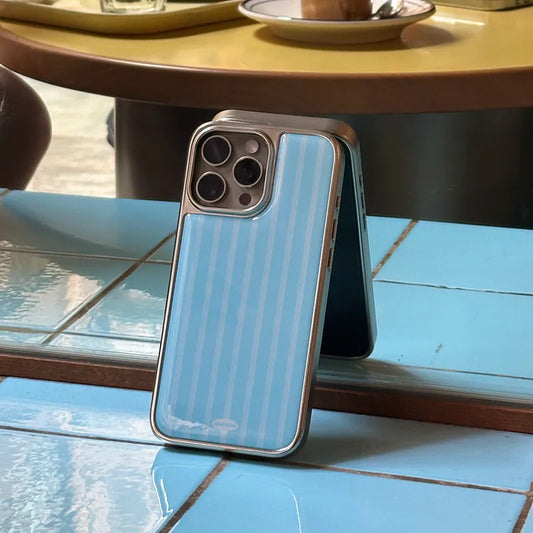 Misty Blue Lace|韓國電鍍銀框滴膠手機保護殼