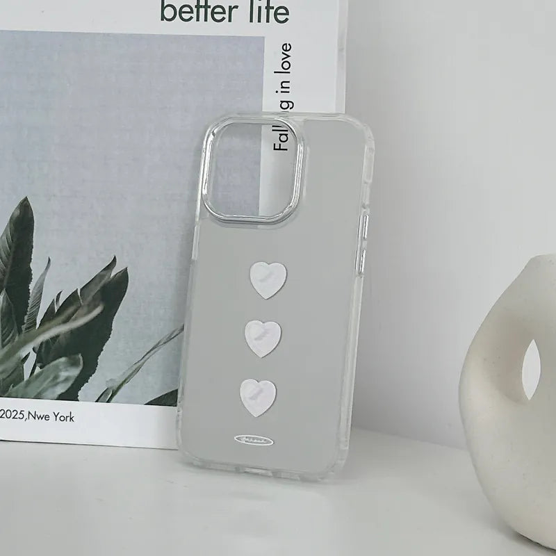 幻彩愛心|加厚防摔金屬按鈕透明框鏡面手機保護殼