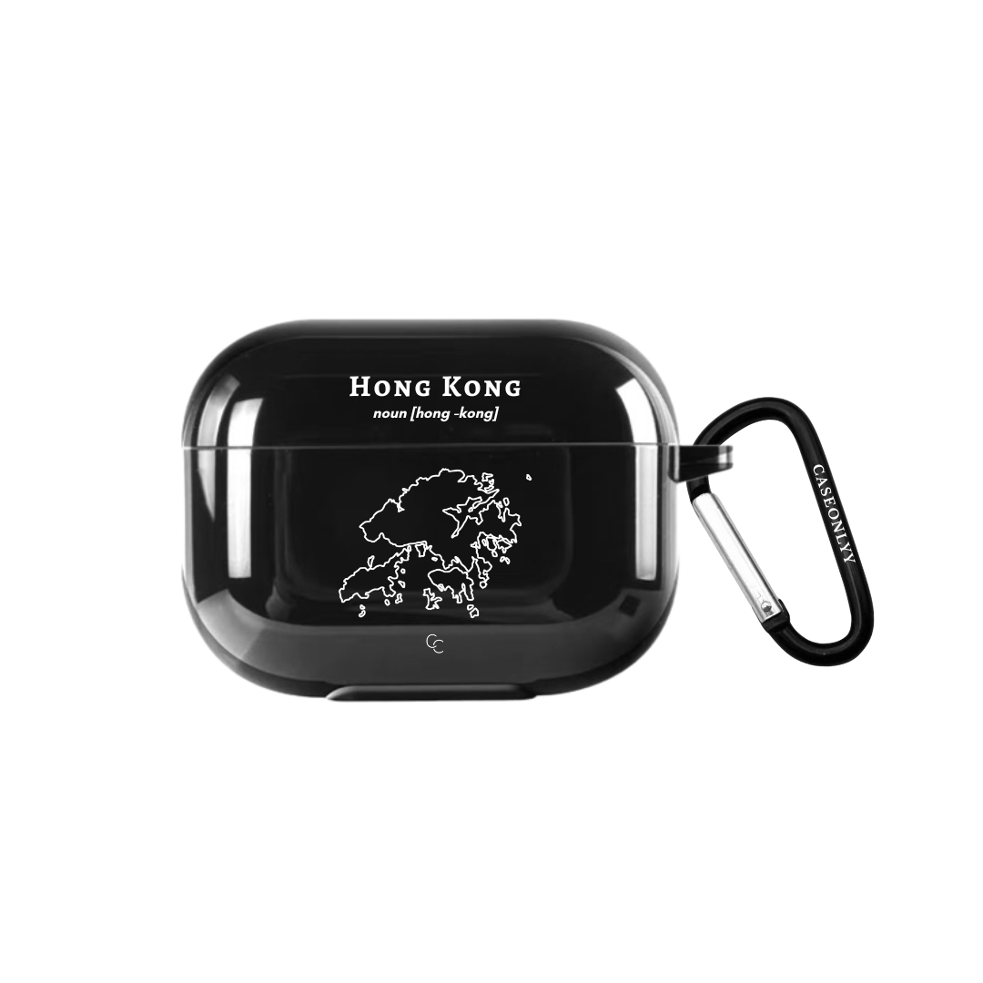 【Hong Kong 手繪地圖系列】分體式黑色光面AirPods 保護硬殼