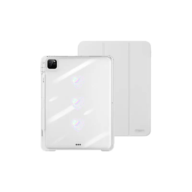 【導軌式可拆蓋】幻彩愛心|霧霾灰三摺式不發黃背板iPad 保護套