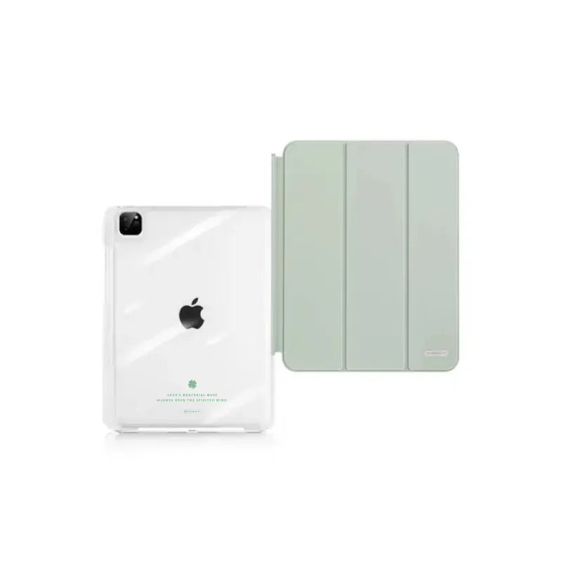 【導軌式可拆蓋】四葉草|嫩綠色三摺式不發黃背板iPad 保護套