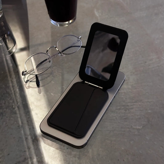 【自選訂製】 MagSafe 純色轉軸鏡子支架皮革卡套三合一