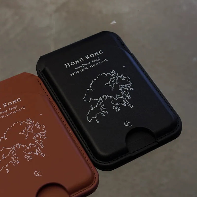 【Hong Kong 手繪地圖系列】MagSafe 黑色轉軸支架卡套二合一