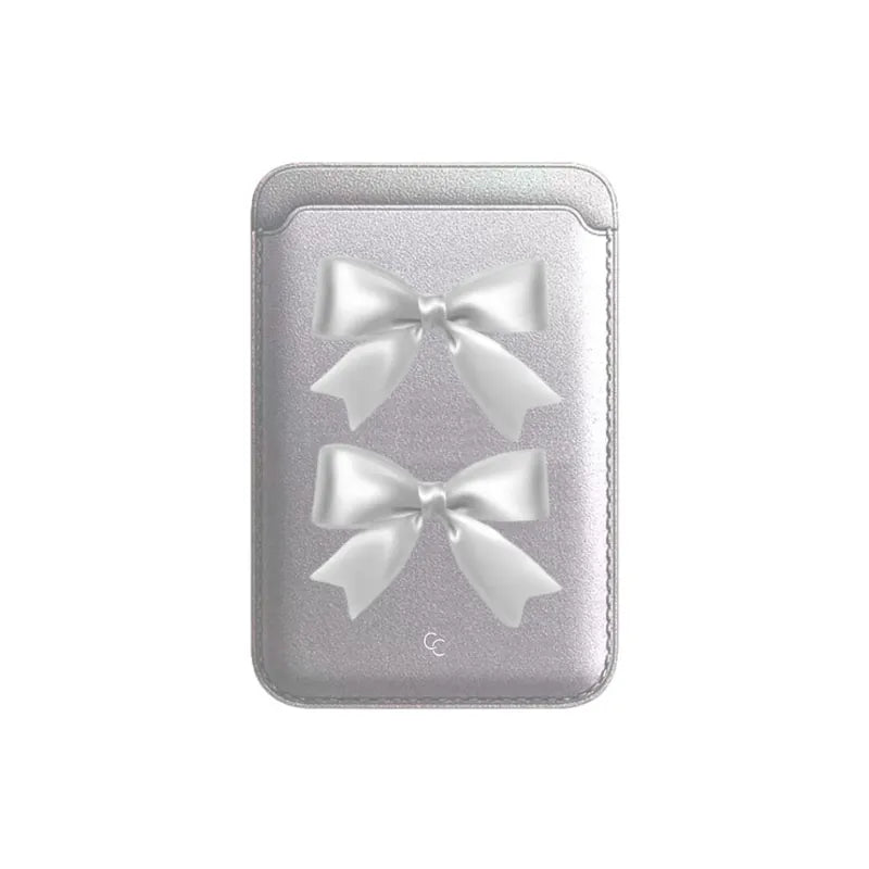 銀色雙蝴蝶結|MagSafe 超強磁吸皮革卡套