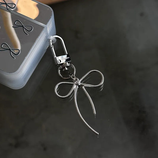 銀色長短蝴蝶結鎖匙扣/AirPods 掛飾