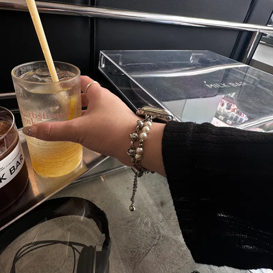 【可隨意調節長度】珍珠拼銀珠鏈Apple Watch 錶帶