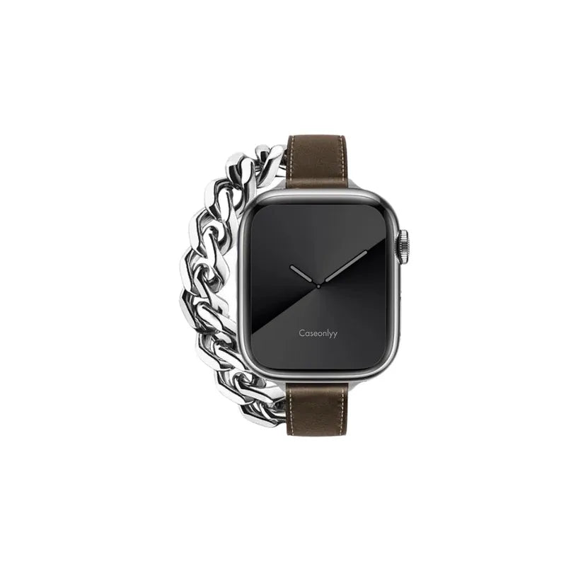 皮革拼金屬鏈雙圈Apple Watch 錶帶