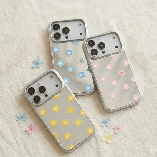 Simple Daisy|銀色電鍍框鏡面手機保護殼