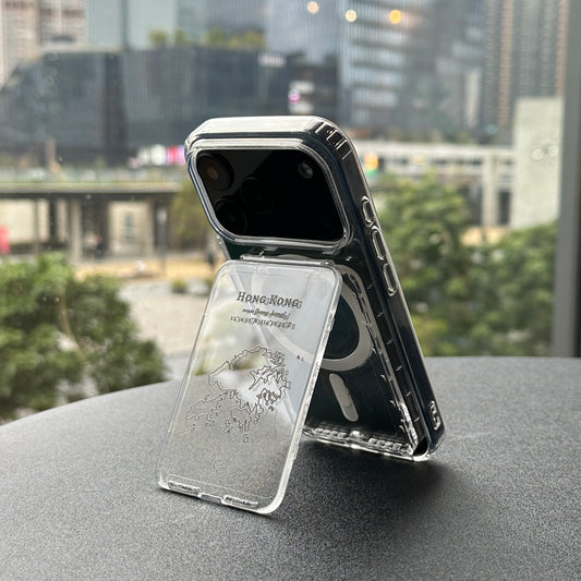 【Hong Kong 手繪地圖系列】超輕透不發黃MagSafe 卡夾支架二合一