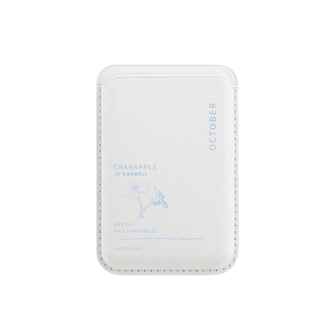 【誕生花系列】 MagSafe 超強磁吸白色皮革卡套