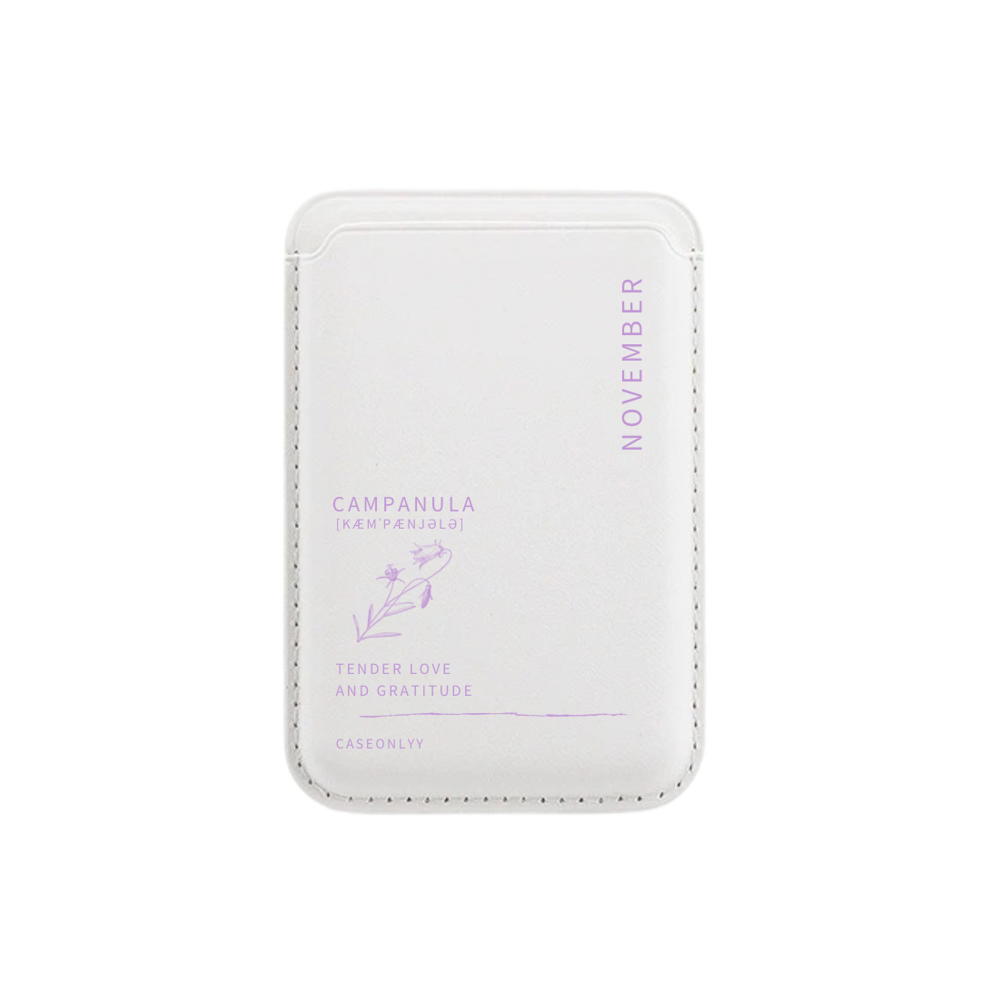 【誕生花系列】 MagSafe 超強磁吸白色皮革卡套