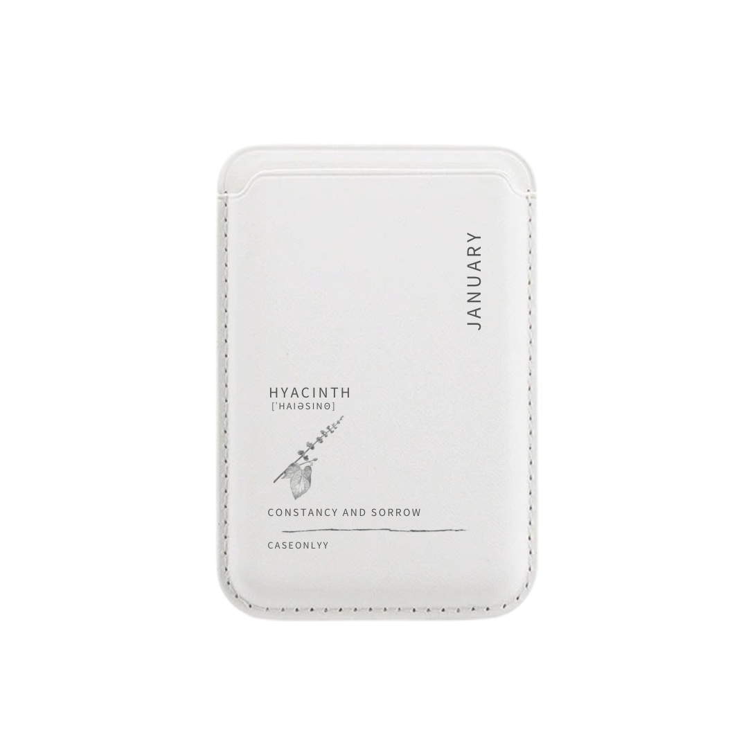 【誕生花系列】 MagSafe 超強磁吸白色皮革卡套