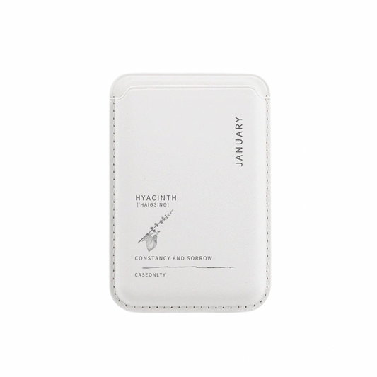 【誕生花系列】 MagSafe 超強磁吸白色皮革卡套