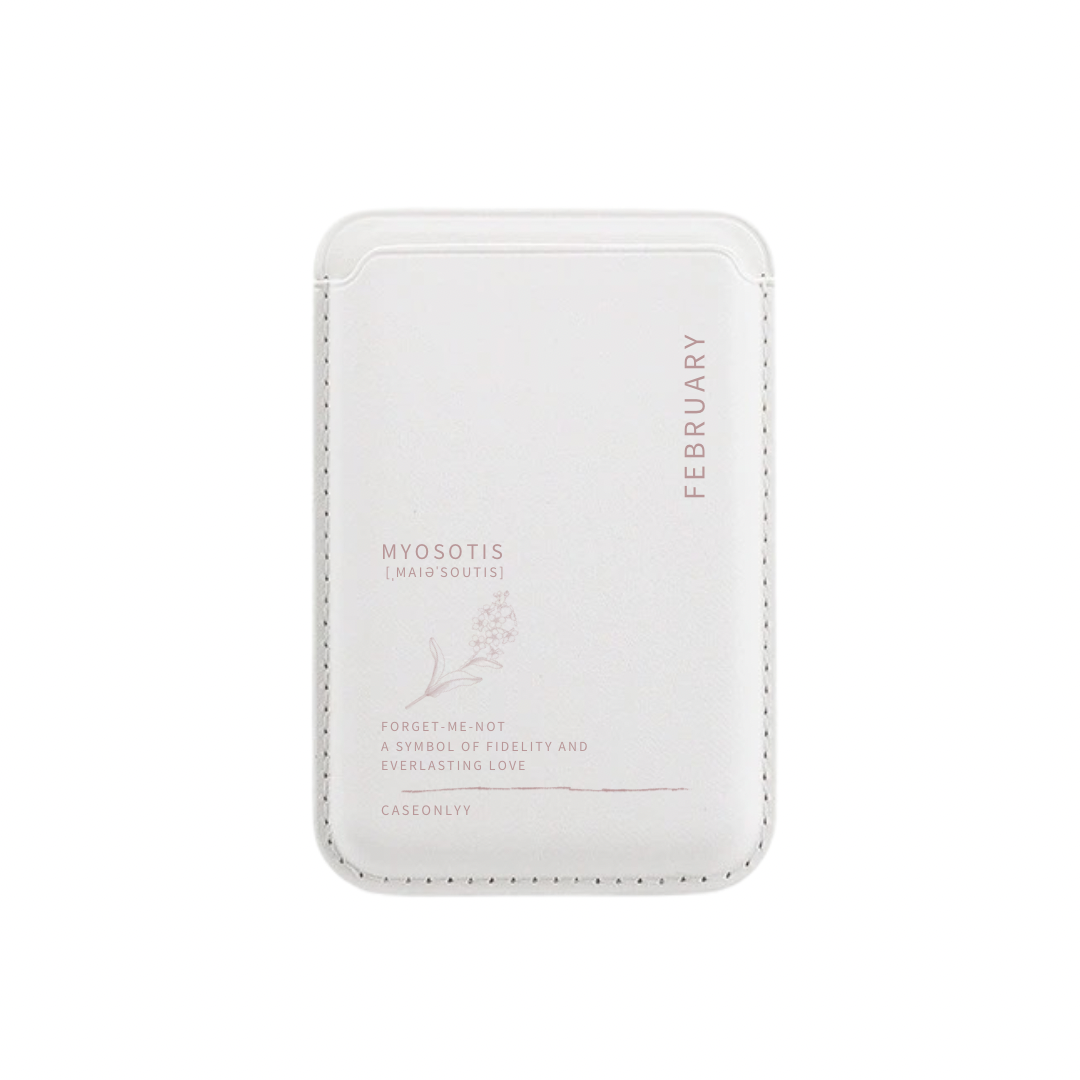 【誕生花系列】 MagSafe 超強磁吸白色皮革卡套