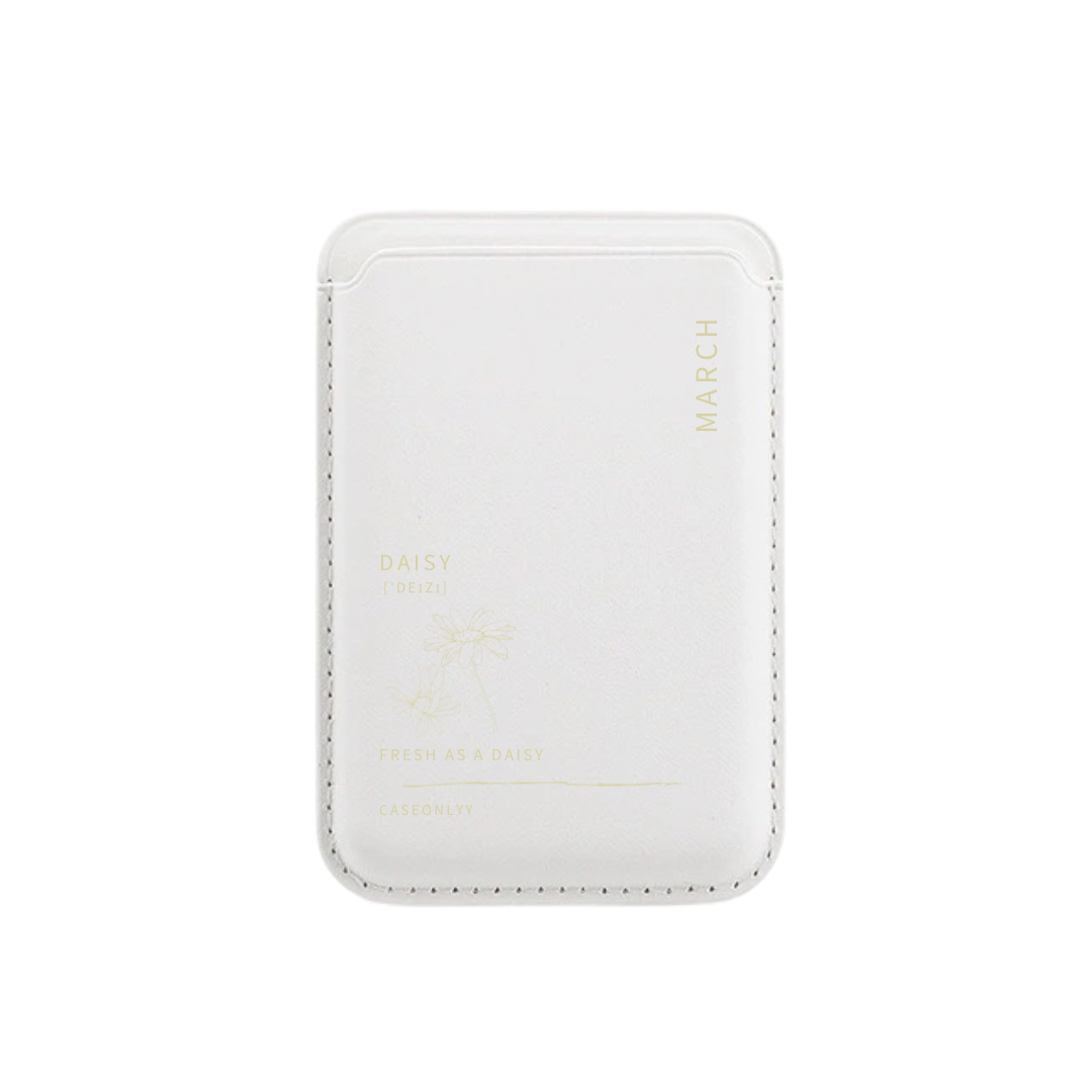 【誕生花系列】 MagSafe 超強磁吸白色皮革卡套