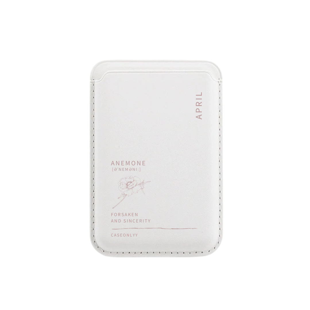 【誕生花系列】 MagSafe 超強磁吸白色皮革卡套