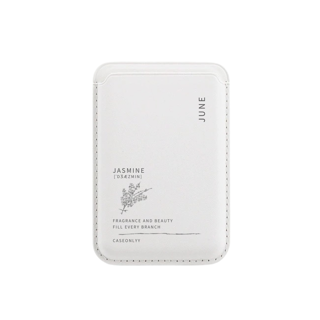【誕生花系列】 MagSafe 超強磁吸白色皮革卡套