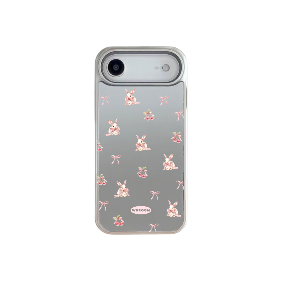 Bunny Bow｜銀色電鍍框鏡面手機保護殼