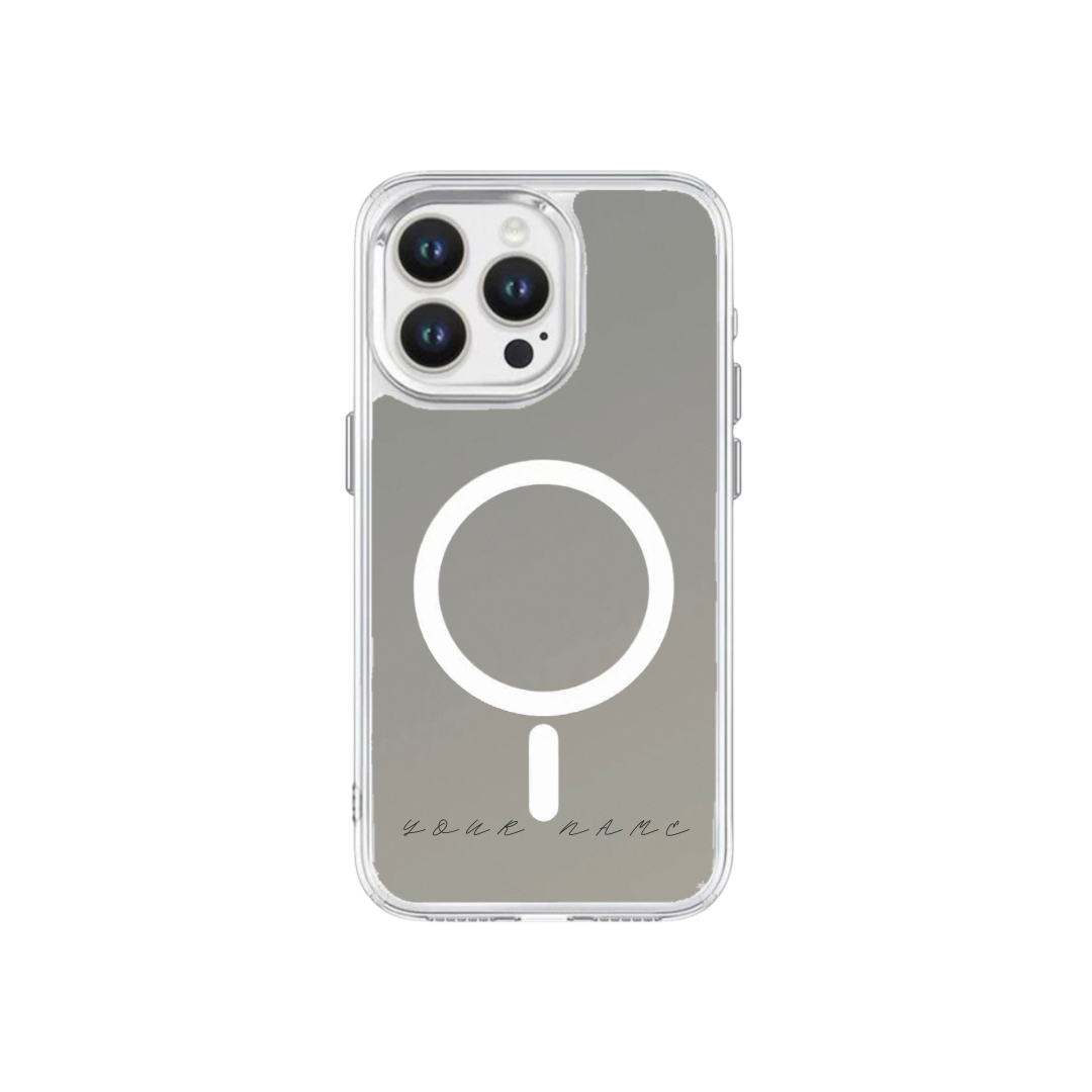 【自選訂製】加厚防摔金屬按鈕透明框鏡面手機保護殼