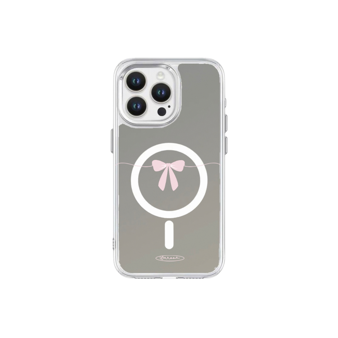 波浪蝴蝶結｜加厚防摔金屬按鈕透明框鏡面手機保護殼