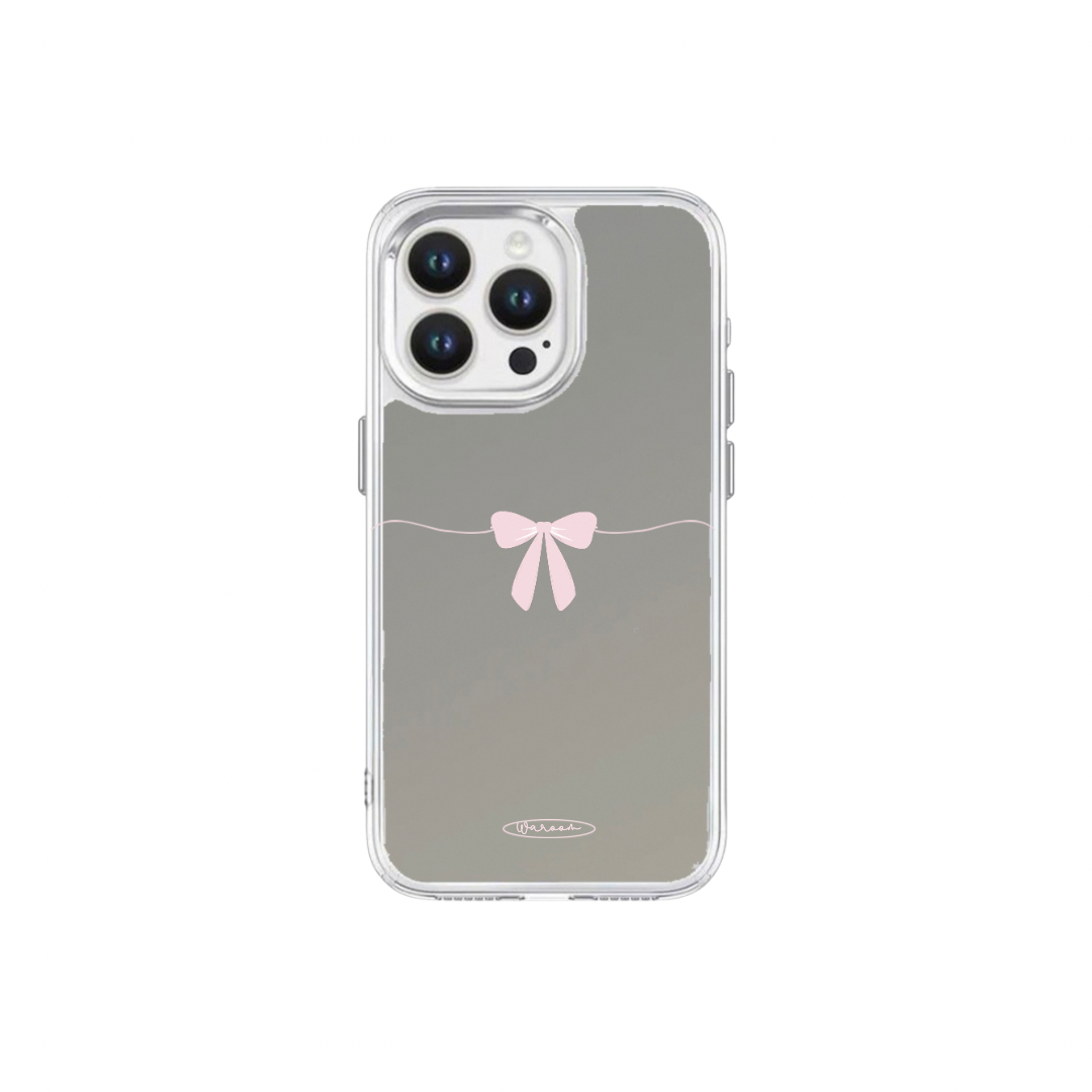 波浪蝴蝶結｜加厚防摔金屬按鈕透明框鏡面手機保護殼