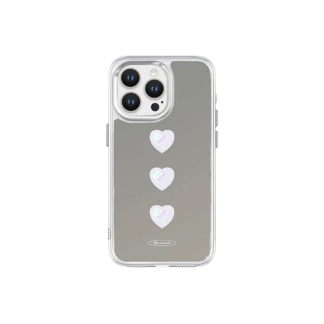 幻彩愛心｜加厚防摔金屬按鈕透明框鏡面手機保護殼