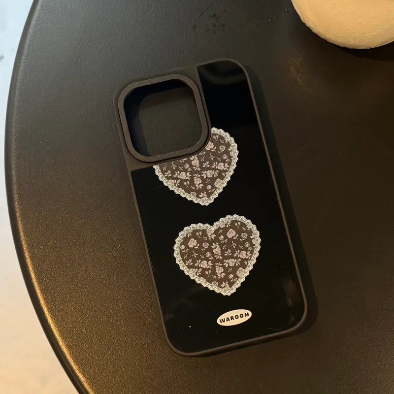Lace Heart｜升級防撞黑框黑鏡面手機保護殼