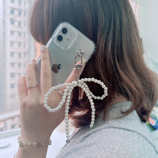 珍珠蝴蝶掛飾｜全透明不發黃背板防摔手機保護殼