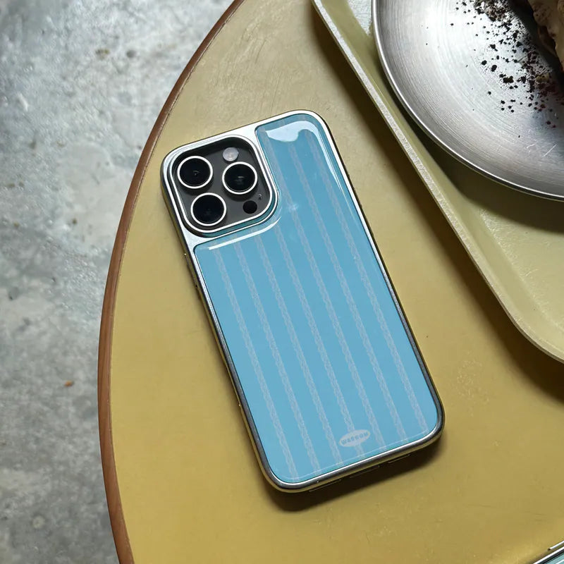 Misty Blue Lace｜韓國電鍍銀框滴膠手機保護殼