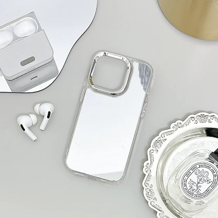 【自選訂製】加厚防摔金屬按鈕透明框鏡面手機保護殼