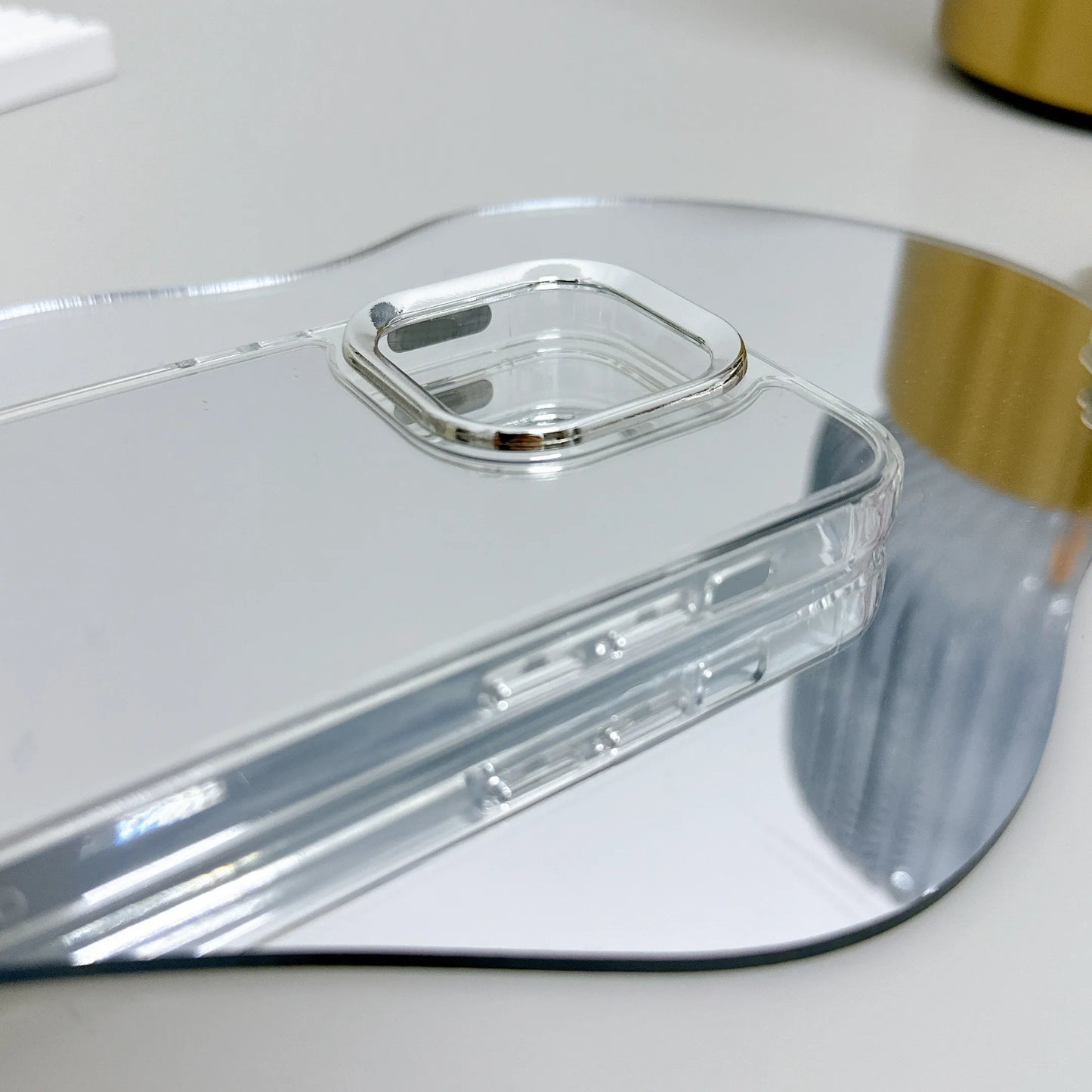 【自選訂製】加厚防摔金屬按鈕透明框鏡面手機保護殼