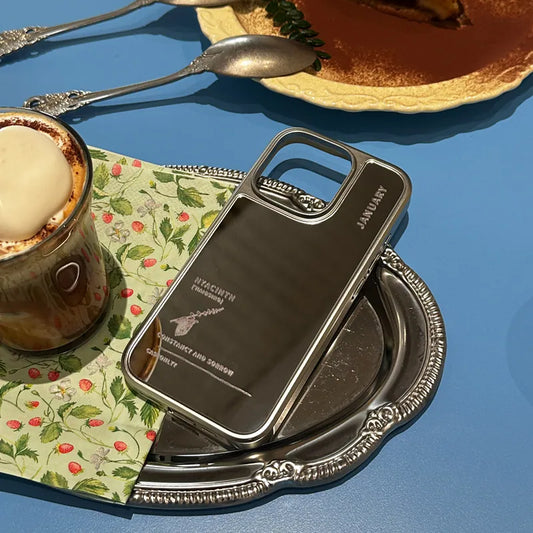 【誕生花系列】January 一月｜銀色電鍍框鏡面手機保護殼