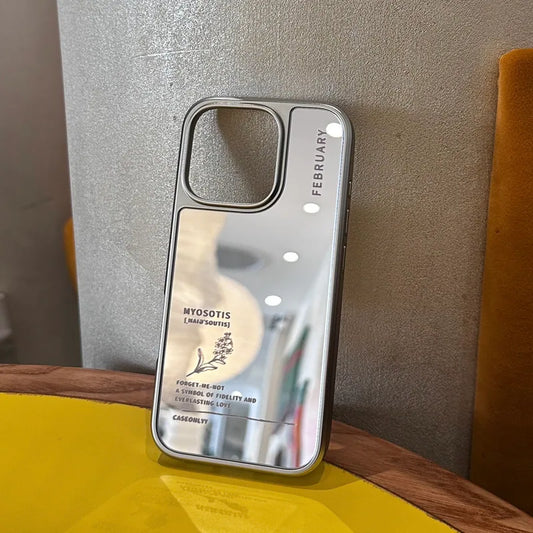 【誕生花系列】February 二月｜銀色電鍍框鏡面手機保護殼