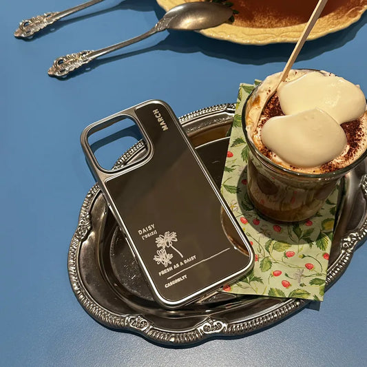 【誕生花系列】March 三月｜銀色電鍍框鏡面手機保護殼