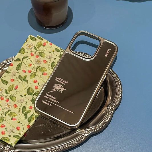 【誕生花系列】April 四月｜銀色電鍍框鏡面手機保護殼