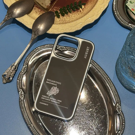 【誕生花系列】August 八月｜銀色電鍍框鏡面手機保護殼