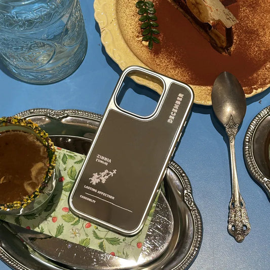 【誕生花系列】December 十二月｜銀色電鍍框鏡面手機保護殼