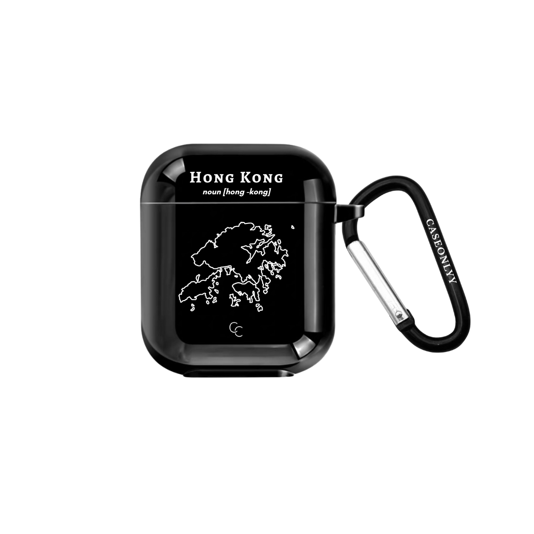【Hong Kong 手繪地圖系列】分體式黑色光面AirPods 保護硬殼