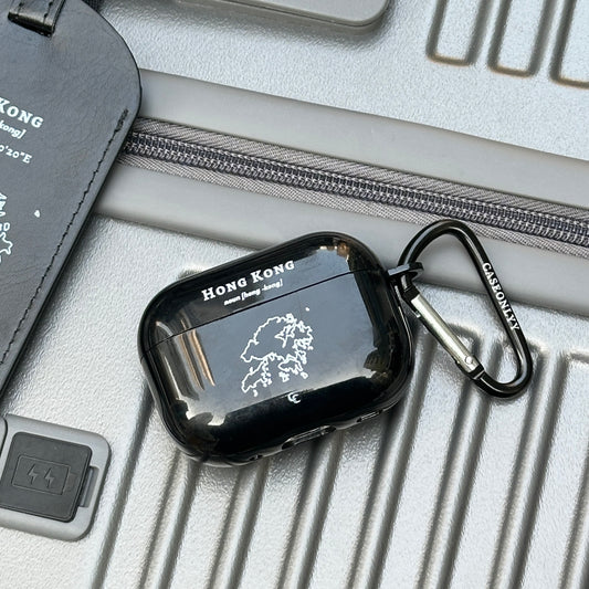 【Hong Kong 手繪地圖系列】分體式黑色光面AirPods 保護硬殼